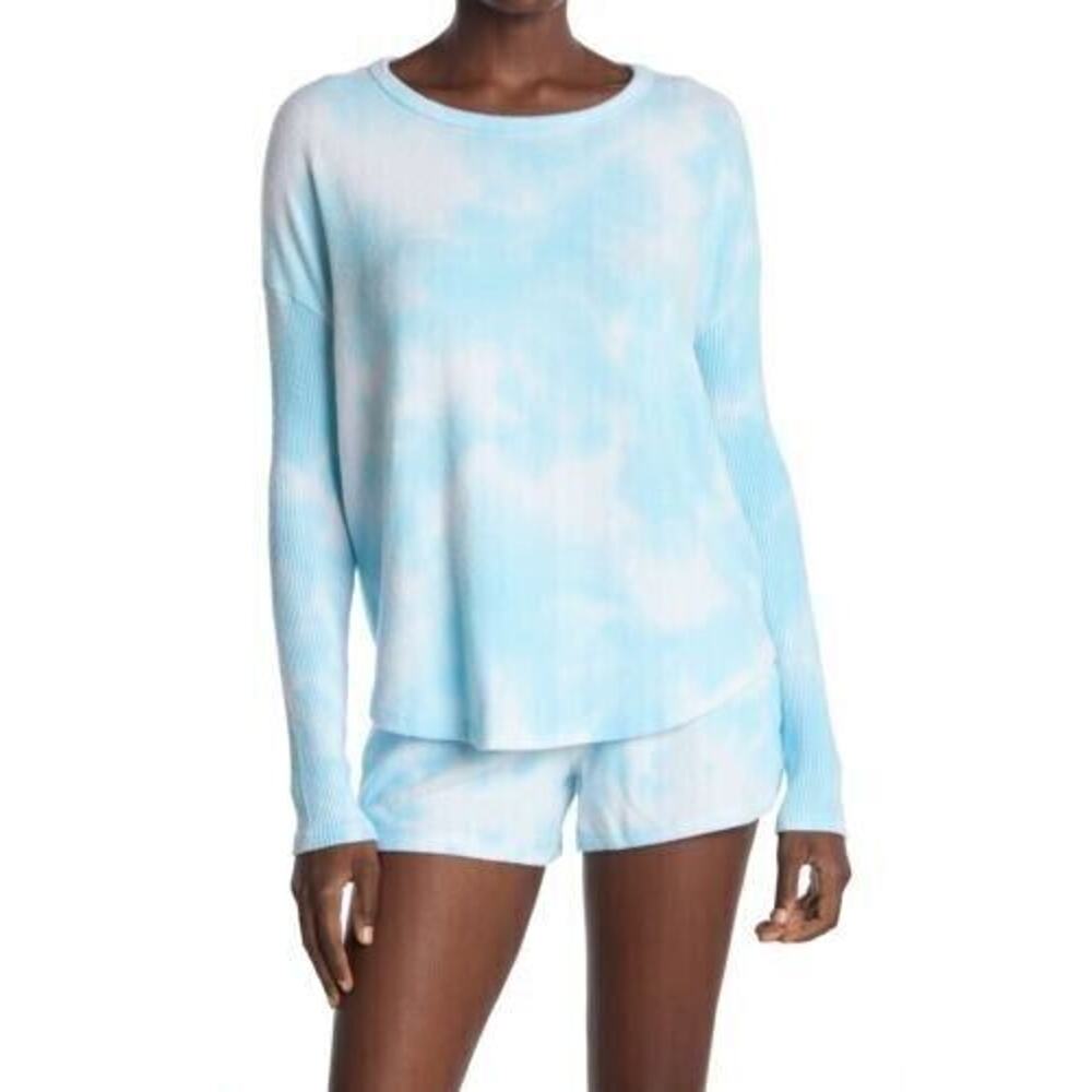 Theo & Spence Women's Ribbed Long Sleeve Pullover Top In Aqua Marble Small $55
